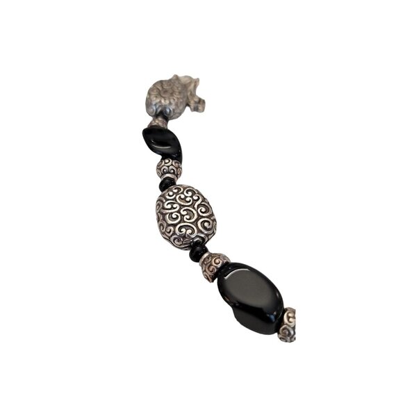 Brighton Silver Tone Textured Black Glass Bracelet 8.25” Long K332 - Picture 6 of 7